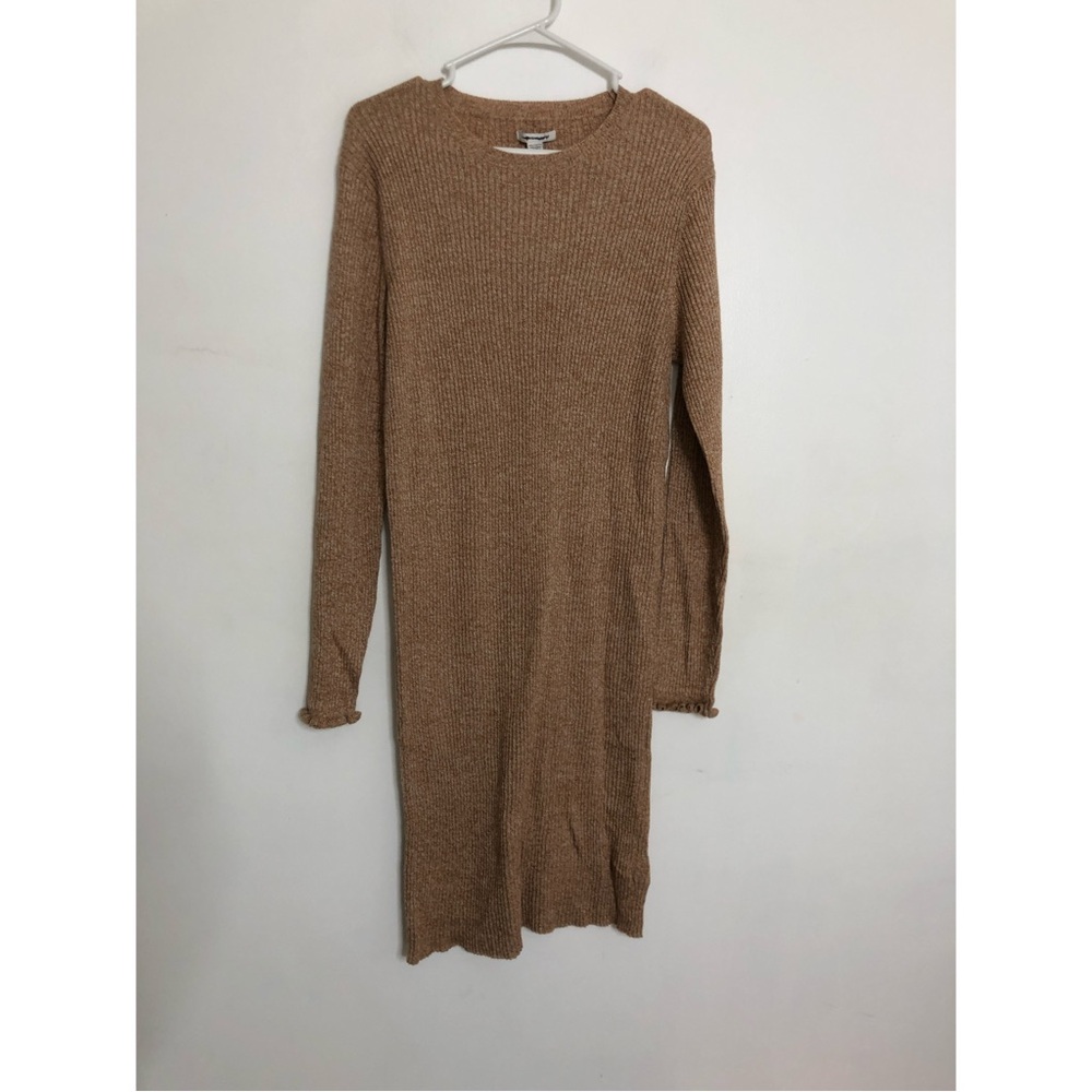 NWOT American Eagle Women’s Camel Long Sleeve Sweater Dress W/ Lettuce Trim
